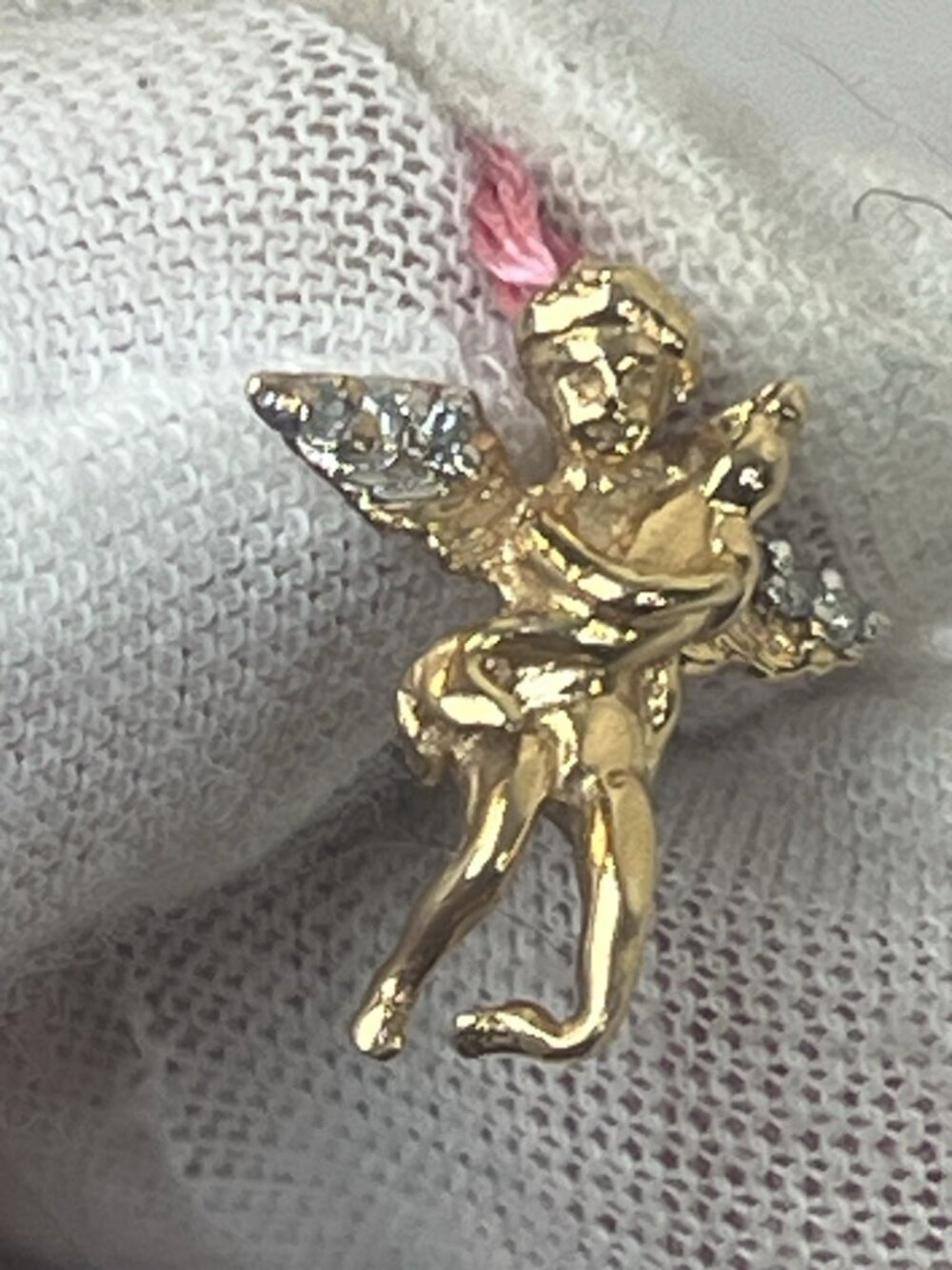 vtg made in Italy 2 gram 14k gold/6Diamond guardian angel pendant sparkly - Picture 7 of 16